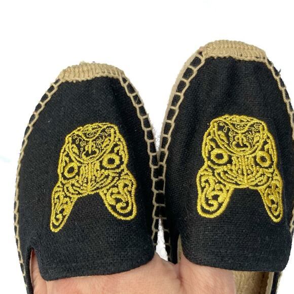 Soludos French Bulldog Embroidered Espadrilles Black Canvas Flats  Summer Vacay - Picture 15 of 16